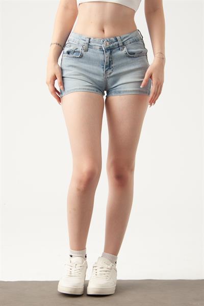 Buz Mavi Mini Denim Şort