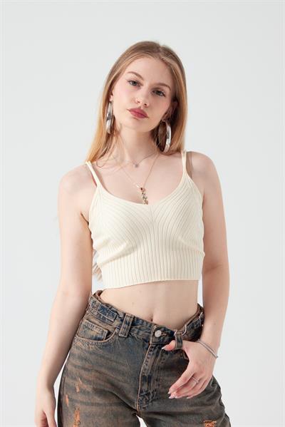 Ekru Crop Bluz
