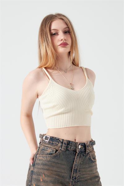 Ekru Crop Bluz