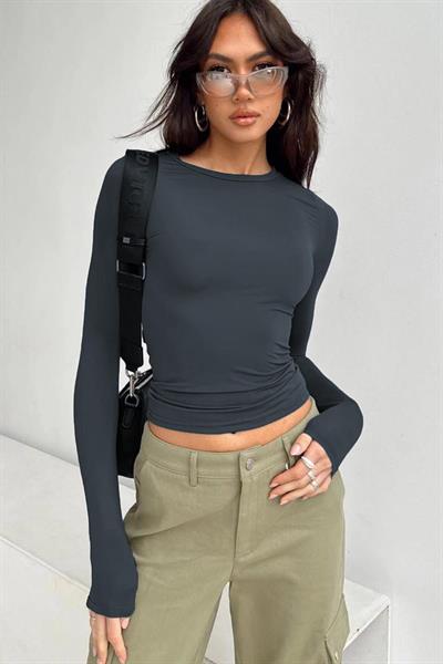 Füme Bisiklet Yaka Uzun Kollu Body