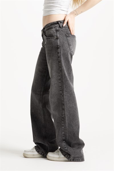 Gri Düşük Bel Straight Jean