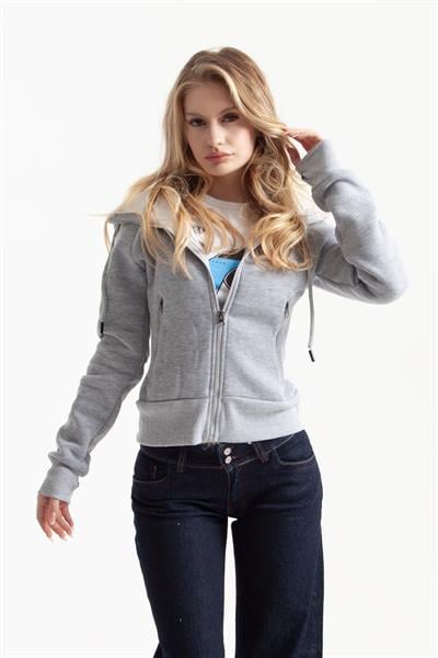 Gri Vücuda Oturan Kışlık Zip-Hoodie
