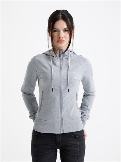 Gri Vücuda Oturan Yazlık Zip-Hoodie