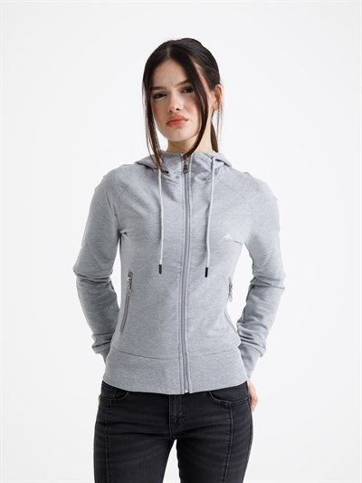 Gri Vücuda Oturan Yazlık Zip-Hoodie