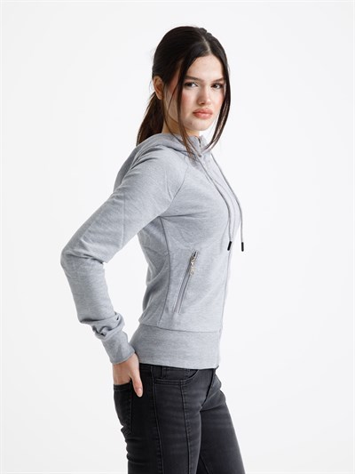 Gri Vücuda Oturan Yazlık Zip-Hoodie