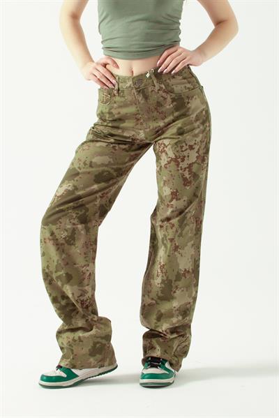 Kamuflaj İnce Kumaş Loose Fit Jean