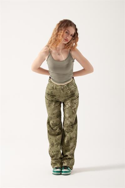 Kamuflaj İnce Kumaş Loose Fit Jean