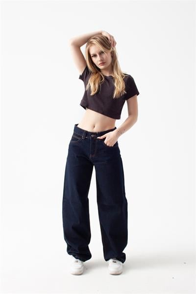 Koyu İndigo Baggy Baloon Jean