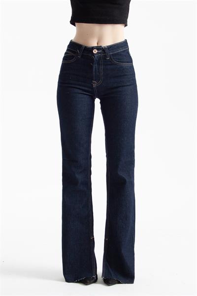 Koyu İndigo Yüksek Bel Flare Jean