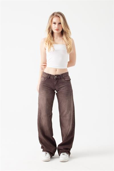 Koyu Kahve Düşük Bel Straight Jean