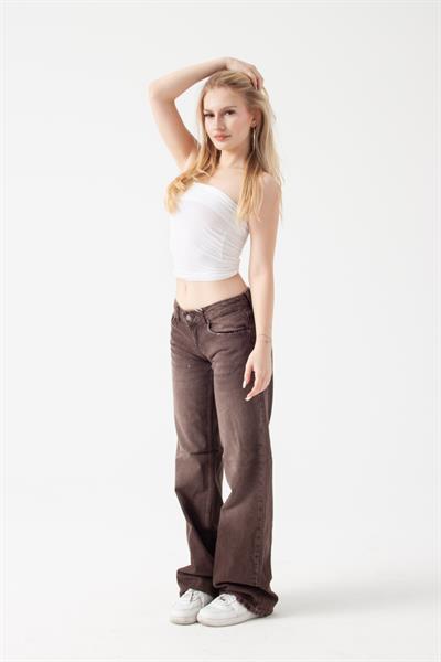Koyu Kahve Düşük Bel Straight Jean