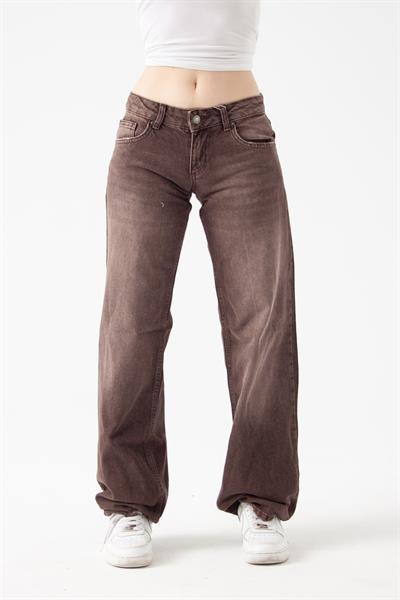 Koyu Kahve Düşük Bel Straight Jean