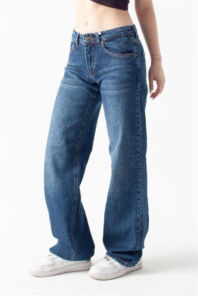 Koyu Mavi Orta Bel Straight Jean