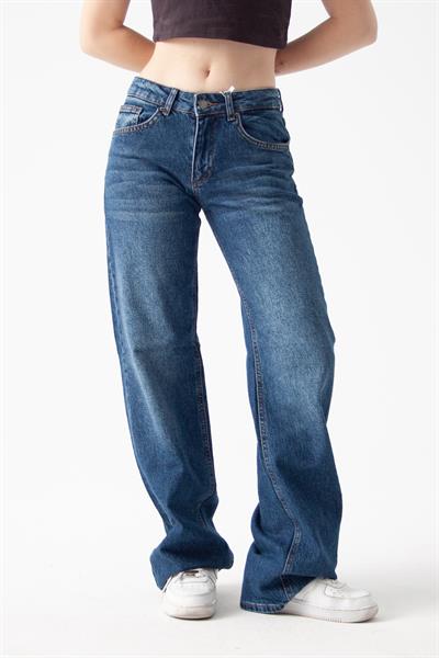 Koyu Mavi Orta Bel Straight Jean
