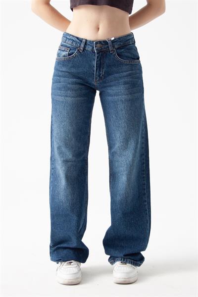 Koyu Mavi Orta Bel Straight Jean