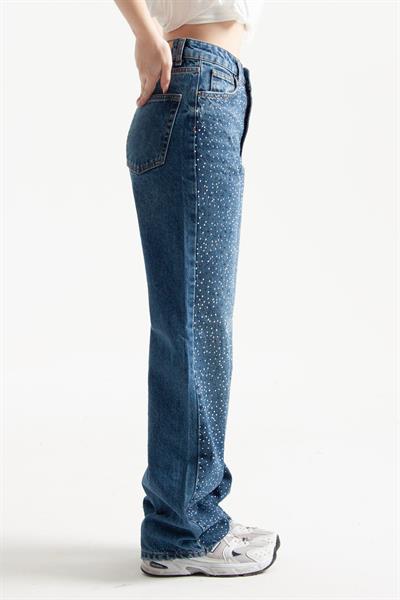 Mavi Taşlı Straight Jean