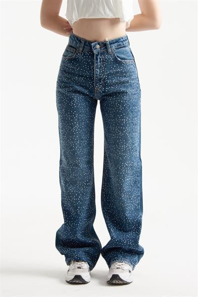 Mavi Taşlı Straight Jean