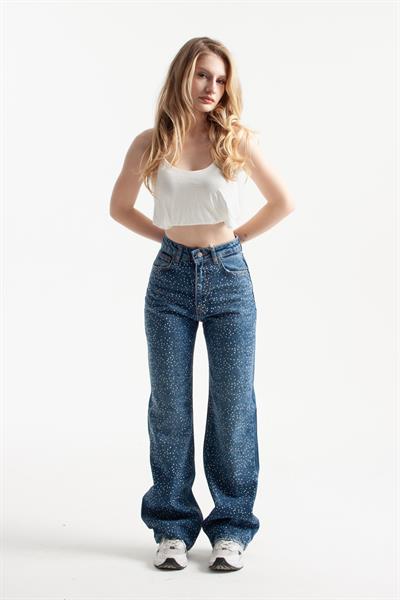 Mavi Taşlı Straight Jean