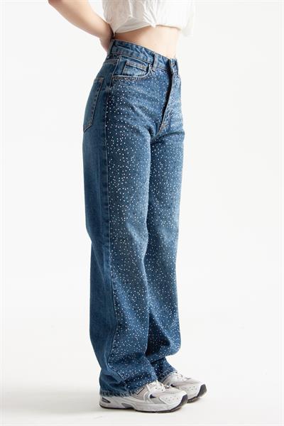 Mavi Taşlı Straight Jean