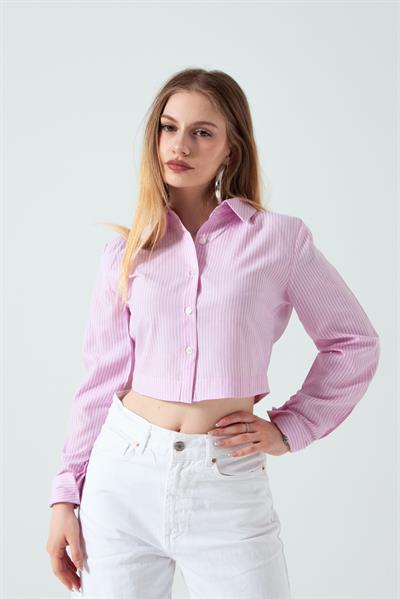 Pembe Crop Gömlek
