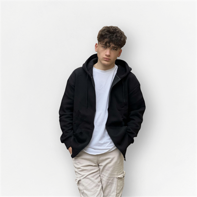 Siyah Basic Oversize Premium Zip Hoodie