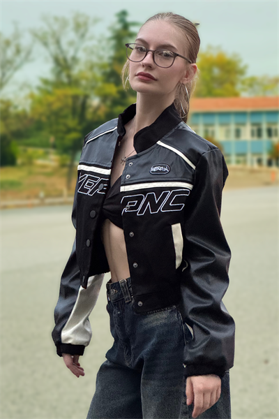Siyah Crop Biker Ceket