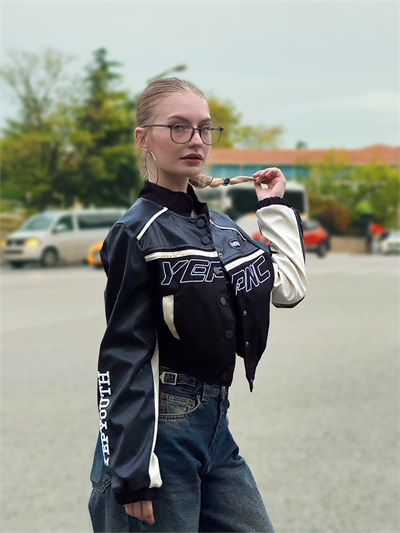 Siyah Crop Biker Ceket