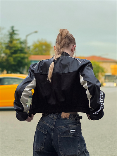 Siyah Crop Biker Ceket