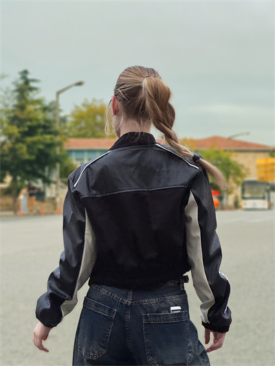 Siyah Crop Biker Ceket