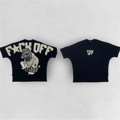 Siyah FUCK OFF Baskılı Unisex Oversize Tişört