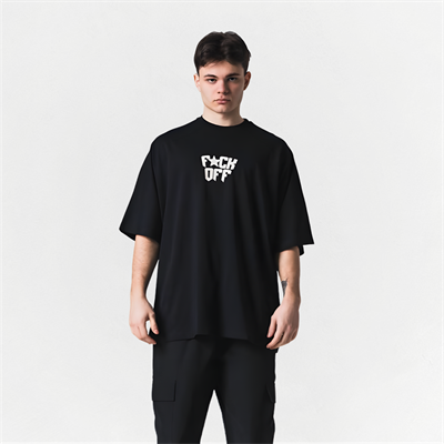 Siyah FUCK OFF Baskılı Unisex Oversize Tişört
