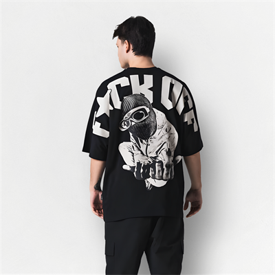 Siyah FUCK OFF Baskılı Unisex Oversize Tişört