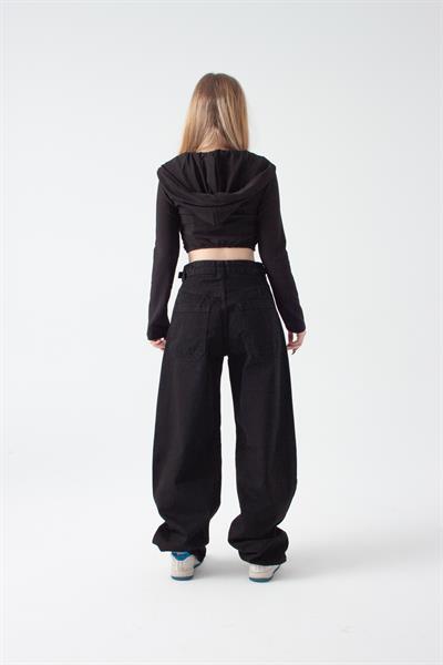 Siyah Kemer Detay Wide Leg Jean