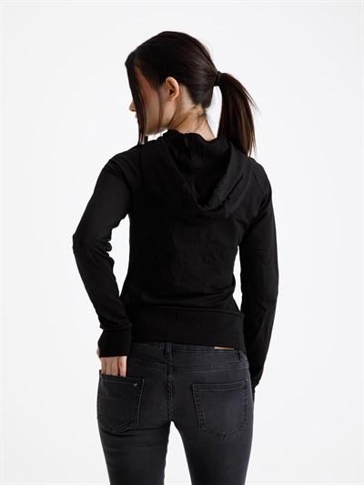 Siyah Vücuda Oturan Yazlık Zip-Hoodie