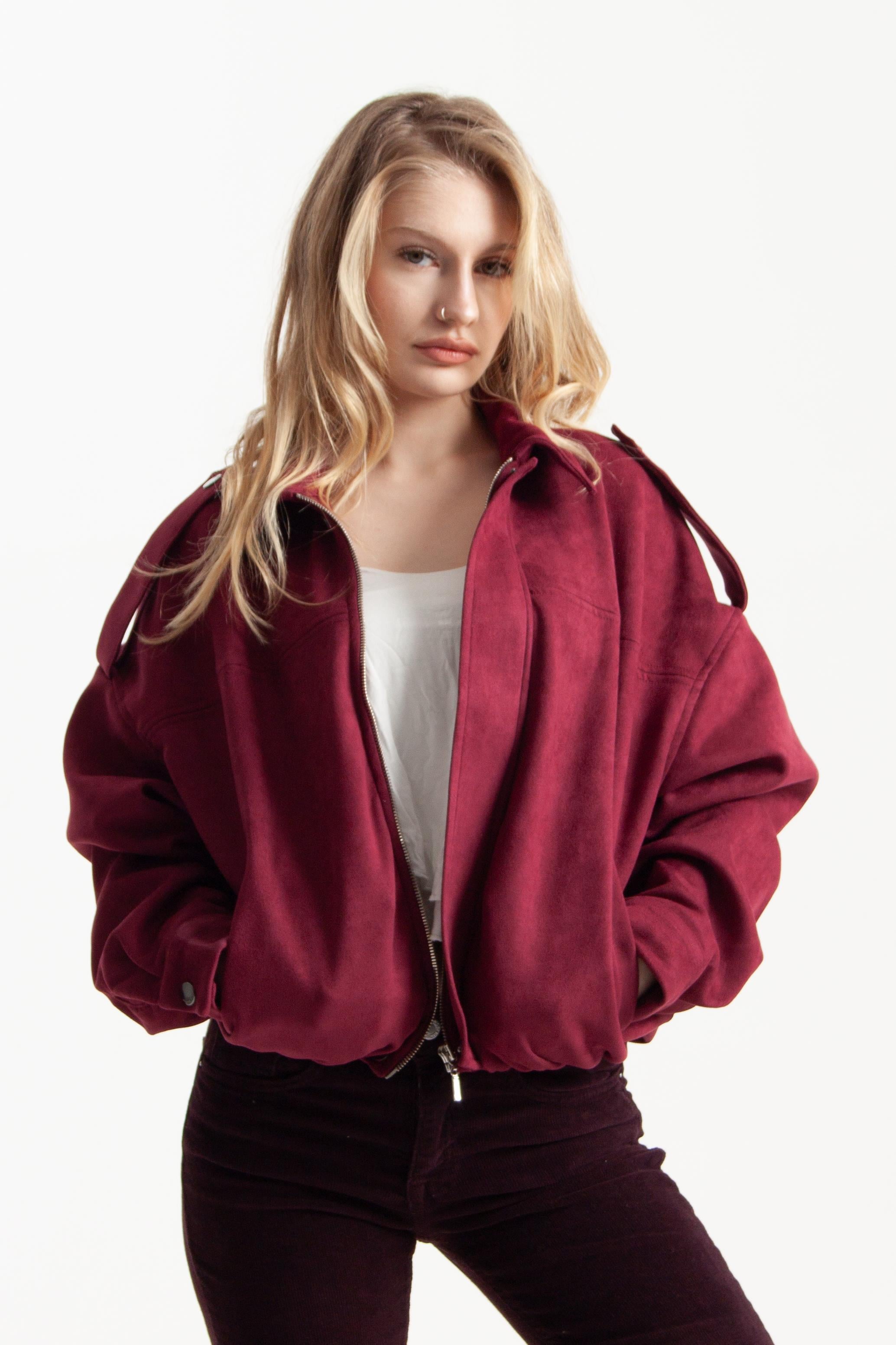 Bordo Oversize Bomber Ceket