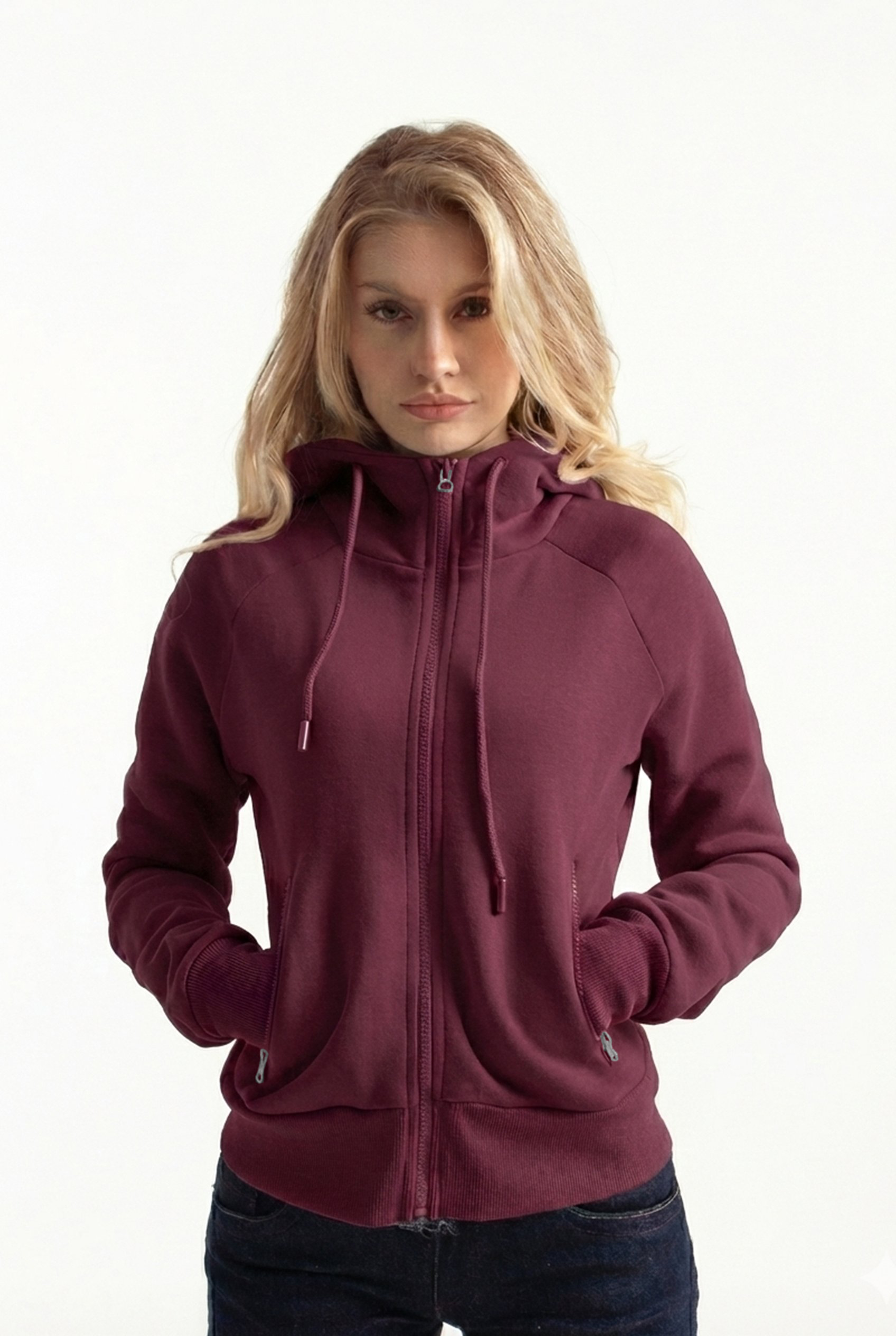 Bordo Vücuda Oturan Kışlık Zip-Hoodie