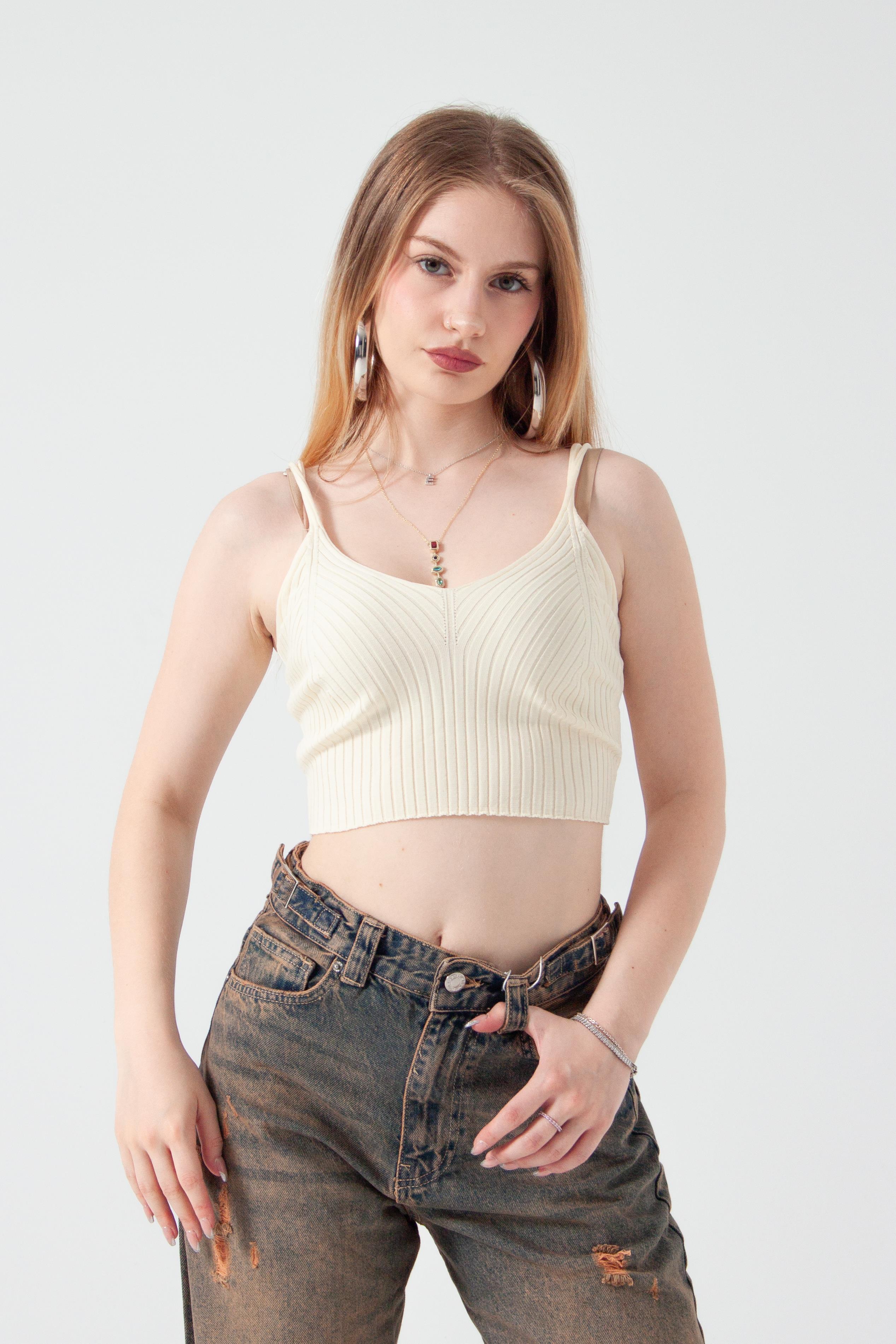 Ekru Crop Bluz