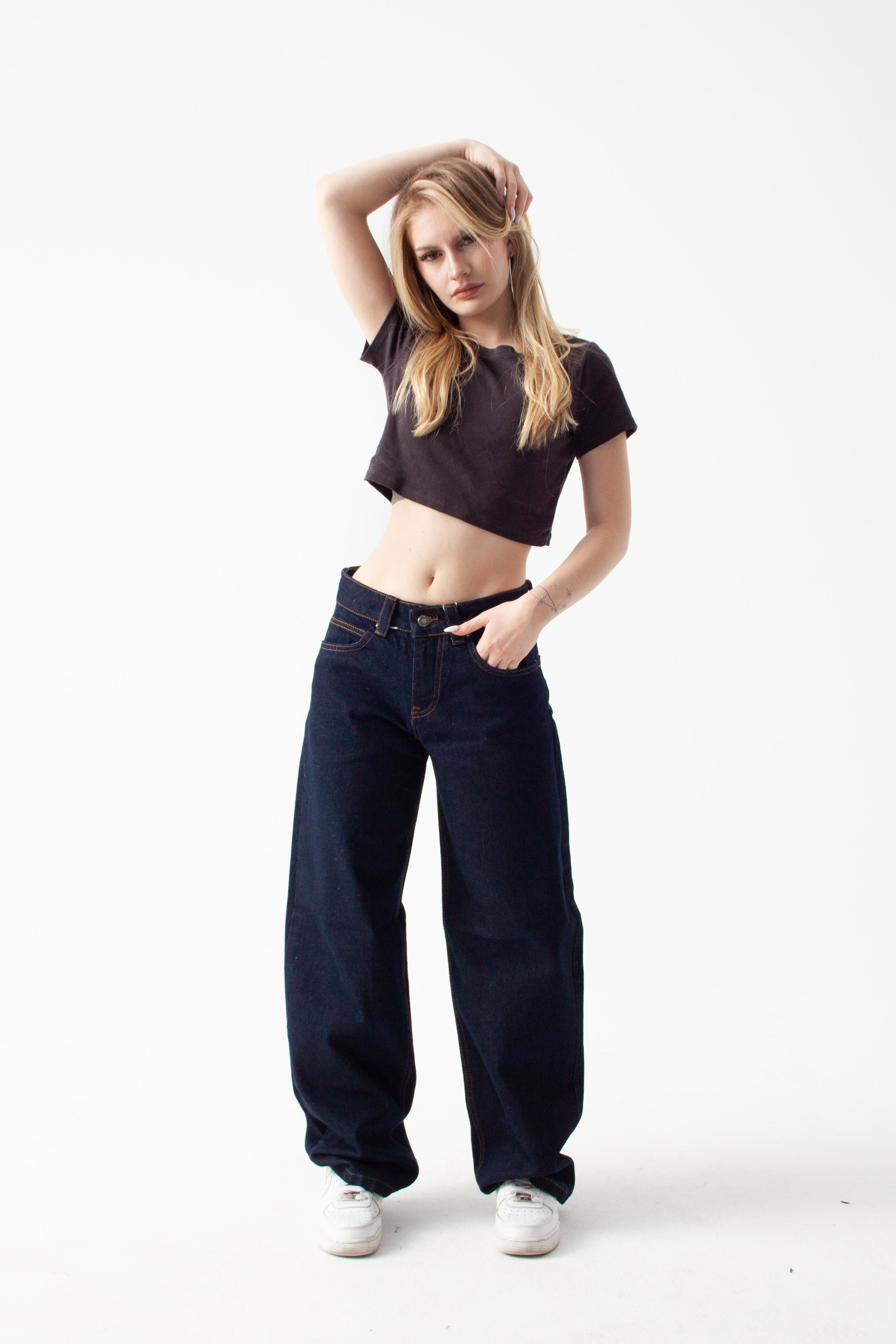 Koyu İndigo Baggy Baloon Jean