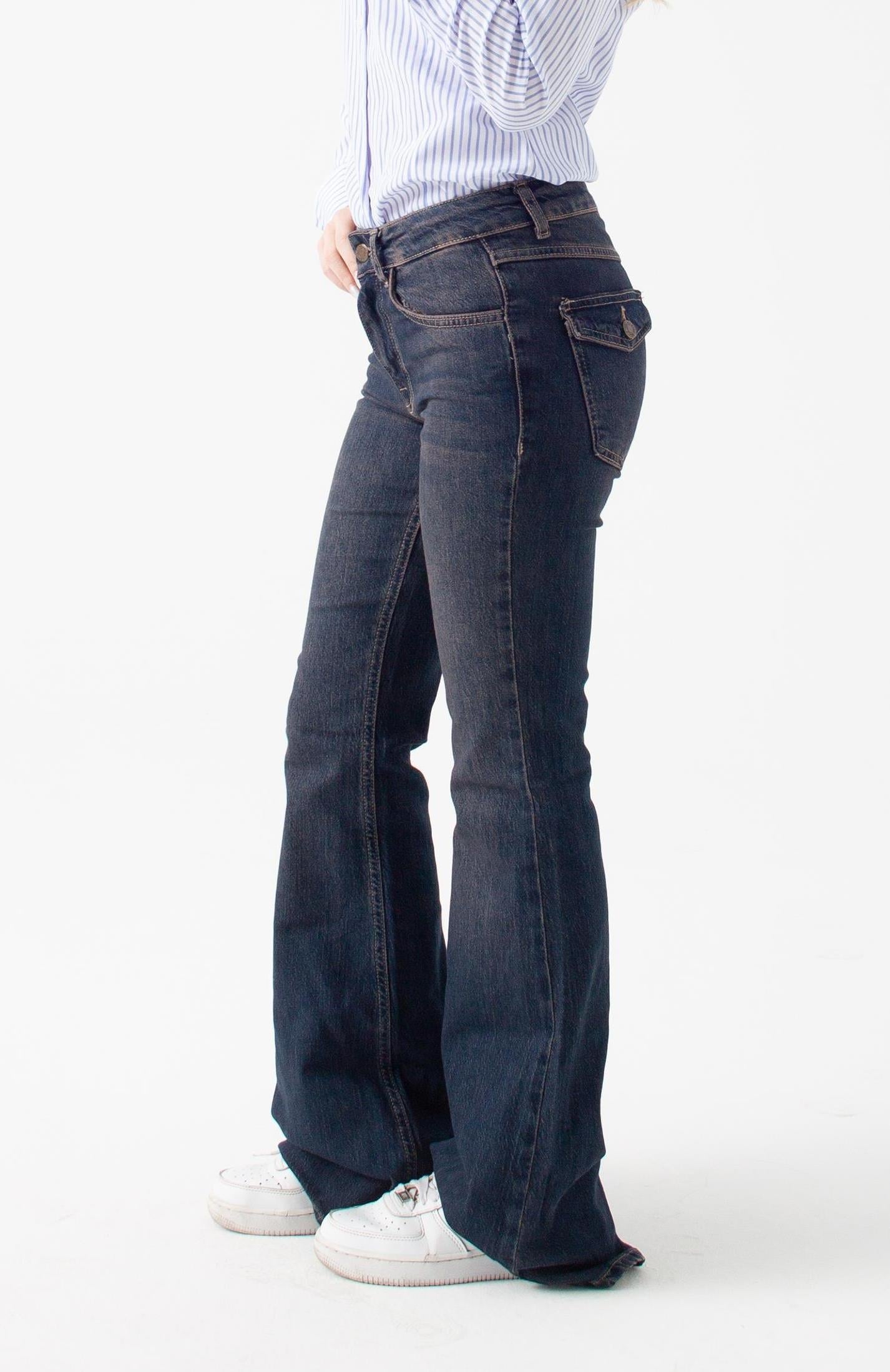 Koyu Mavi Viscon Kumaş Flare Jean