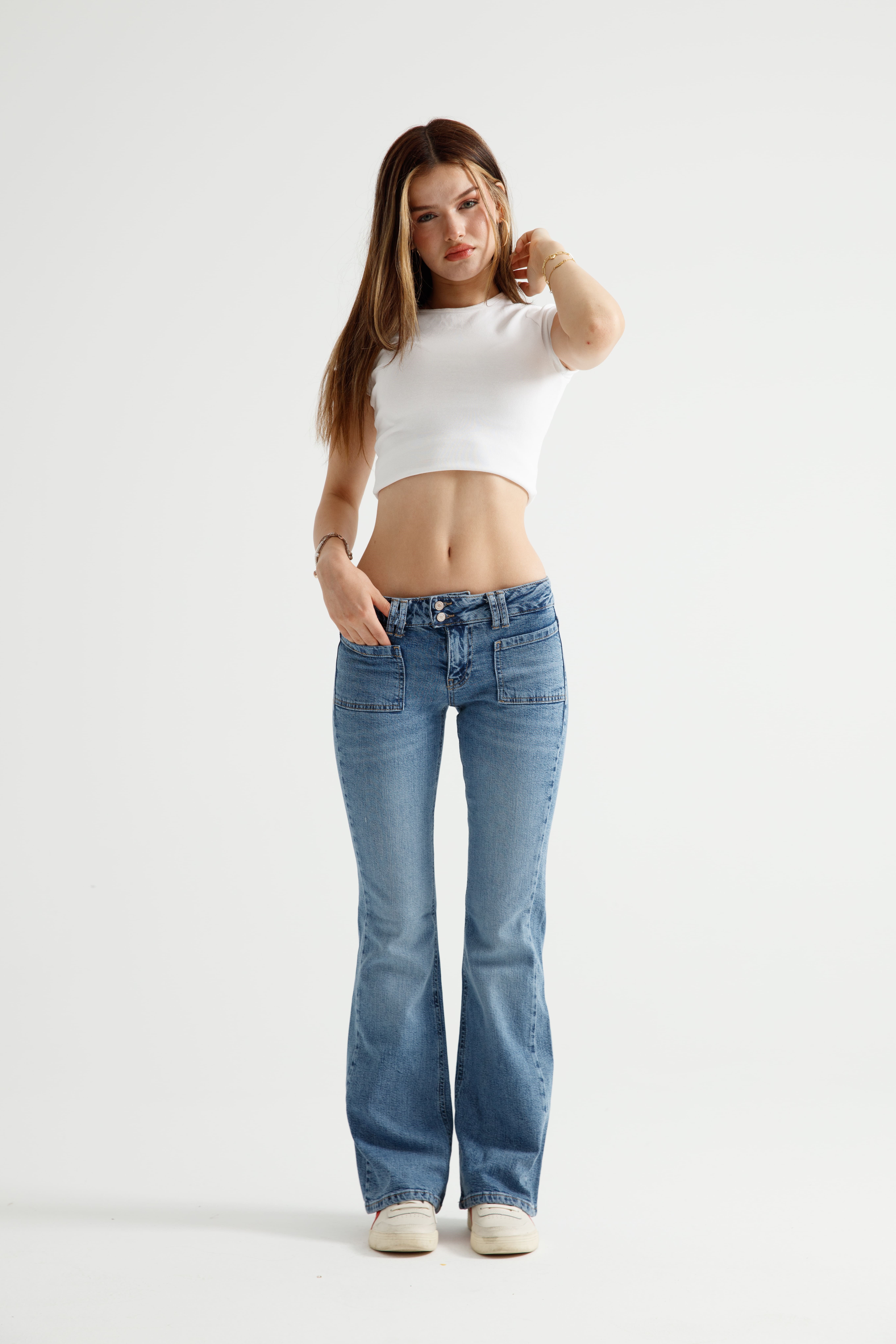 Mavi Düşük Bel Flare Jean