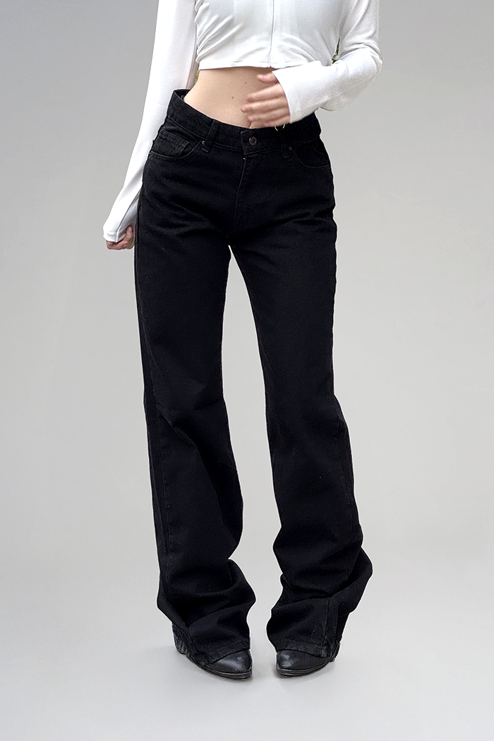 Siyah Baggy Flare Jean