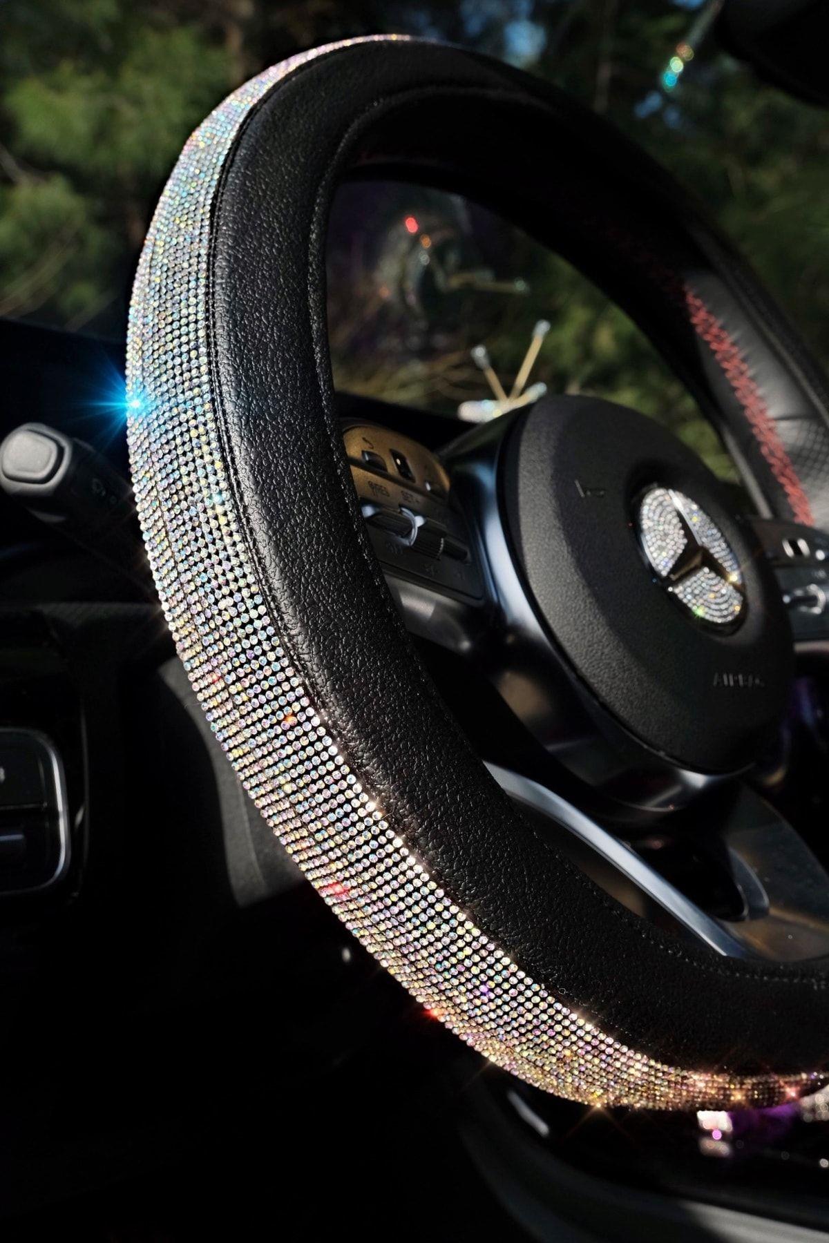 Gümüş Swarovski Taşlı Araba Direksiyon Kılıfı