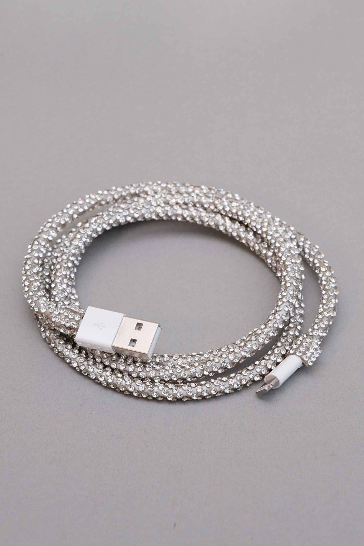 Gümüş Taşlı Usb Type-c Hızlı Şarj Kablosu Ta434536651