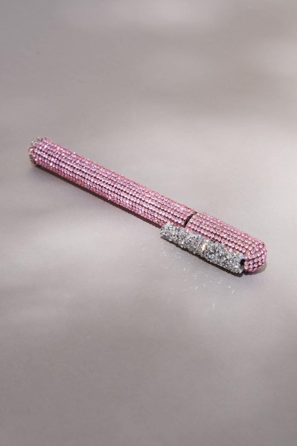 Pembe Swarovski Taşlı Tükenmez Kalem