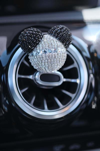 Siyah Kulaklı Yaldızlı Swarovski Gümüş Baget Taşlı Panda Oto Petek Klima Koku