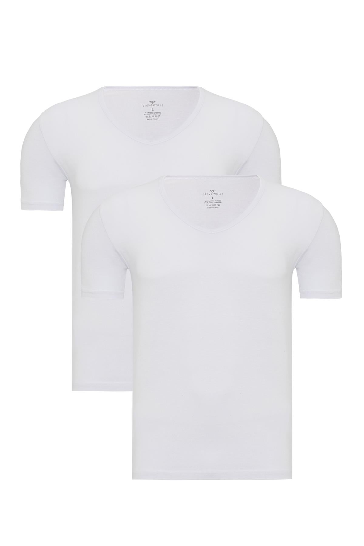 Erkek Beyaz 2’Li V Yaka Bambu T-Shirt - 33601