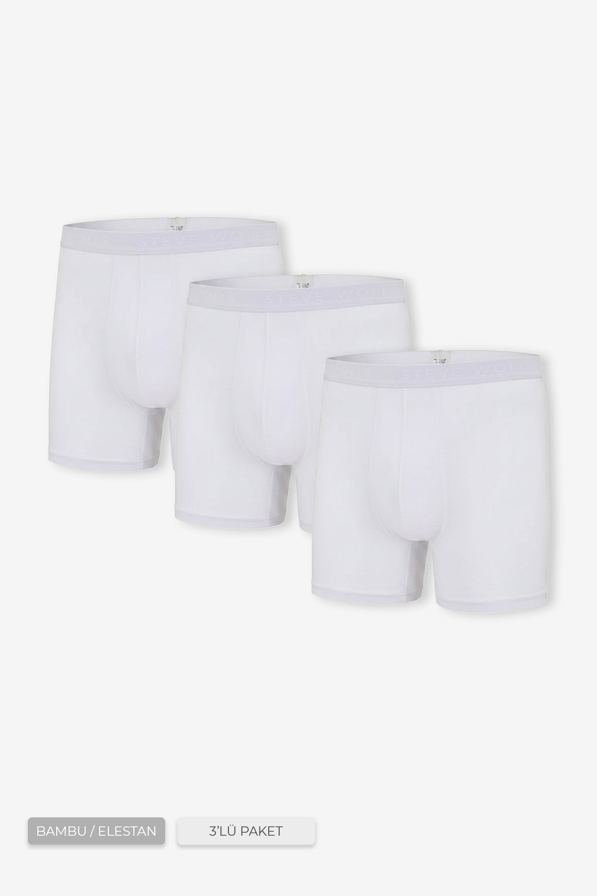Erkek Beyaz 3’Lü Uzun Paça Bambu Boxer - 25201