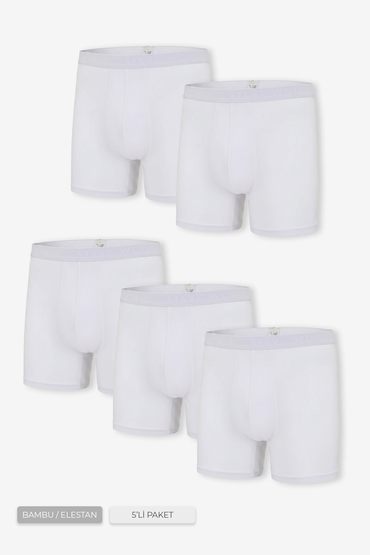 Erkek Beyaz 5’Li Uzun Paça Bambu Boxer - 25203