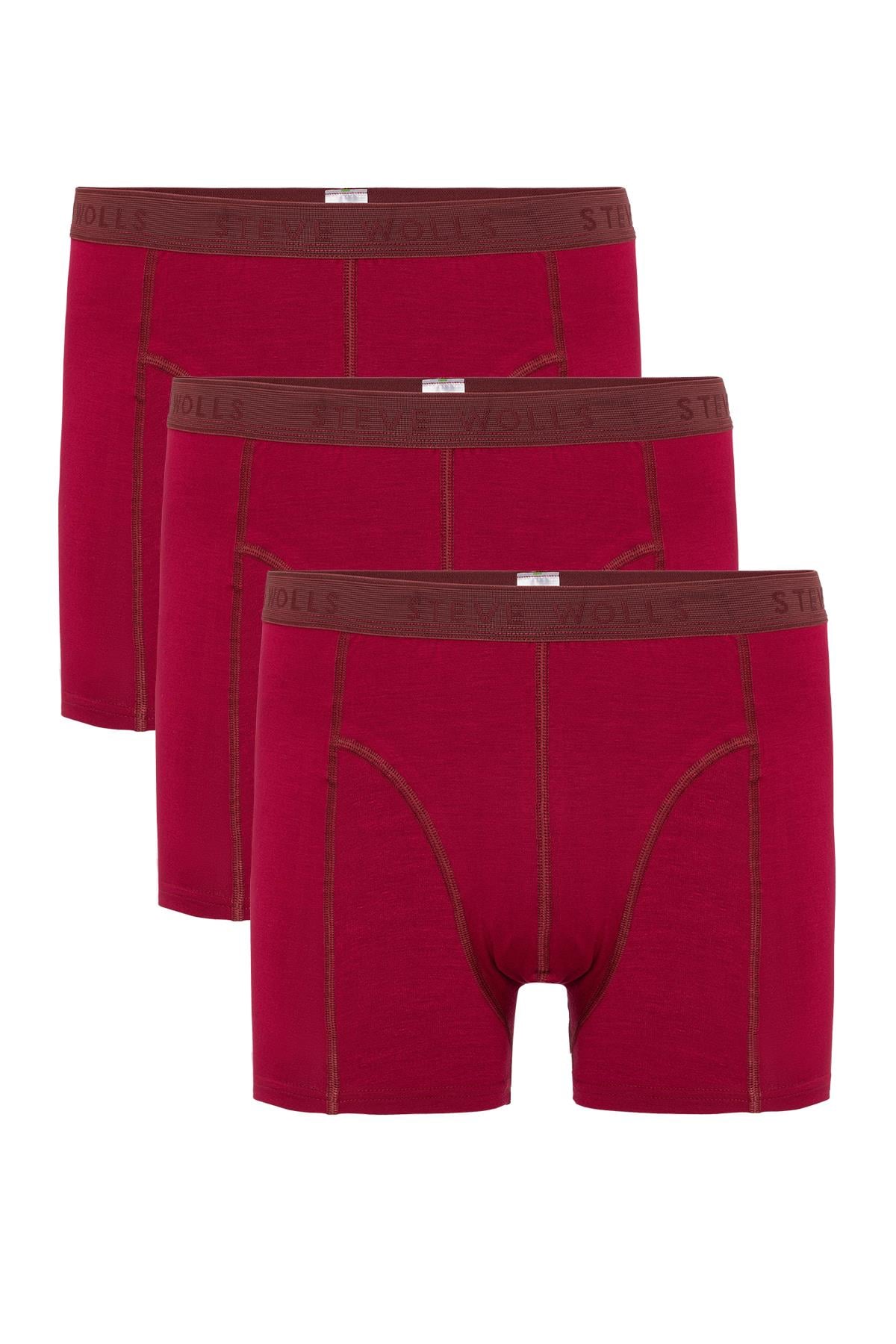 Erkek Bordo 3’Lü Klasik Bambu Boxer - 25101
