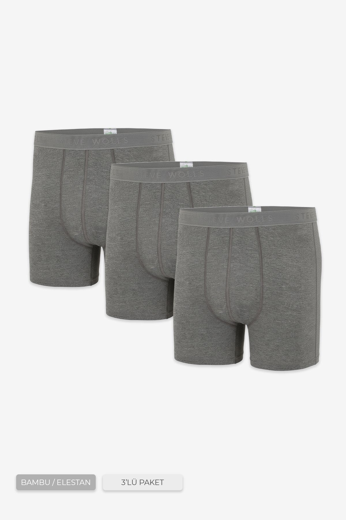 Erkek Büyük Beden 3’lü Gri Uzun Paça Bambu Boxer - 25206
